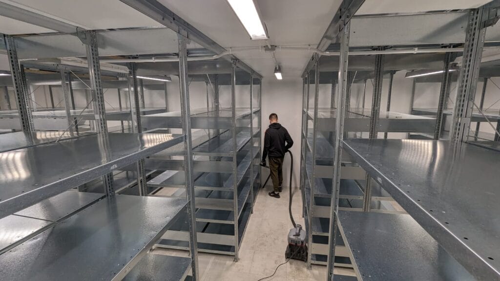 Sprzątanie po budowlane salonu Mercedes Benz. Mycie maszynowe posadzki.